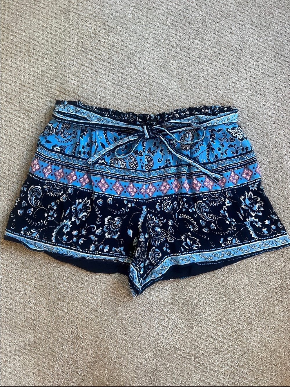 LOFT Blue Paisley-Striped High Waist Lounge Shorts